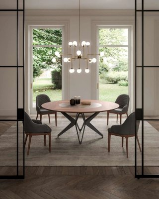 OZZIO DNA Table fixe de structure en métal et Plateau centrale tournant en Céramique 